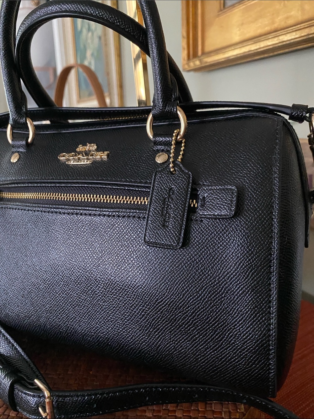 Coach Rowan Satchel with dual top handles and CB Strap Cross-grain Leather - Picture 6 of 14